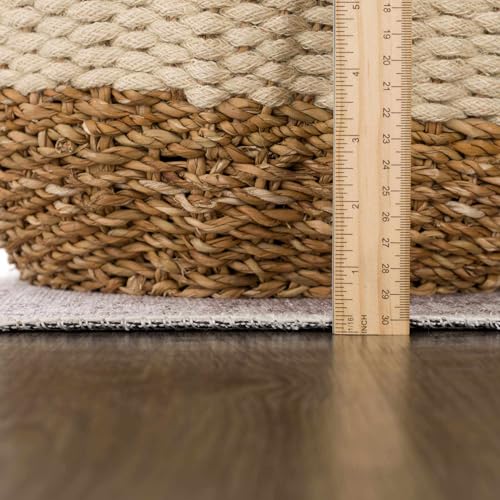 Image of Hauteloom Wentworth Machine Washable Area Rug - Floral Distressed Border Medallion Faded - Traditional Oriental Transitional Vintage Farmhouse - Beige, Slate Blue, Cream, Gray, Light - 5' x 7'6 inch