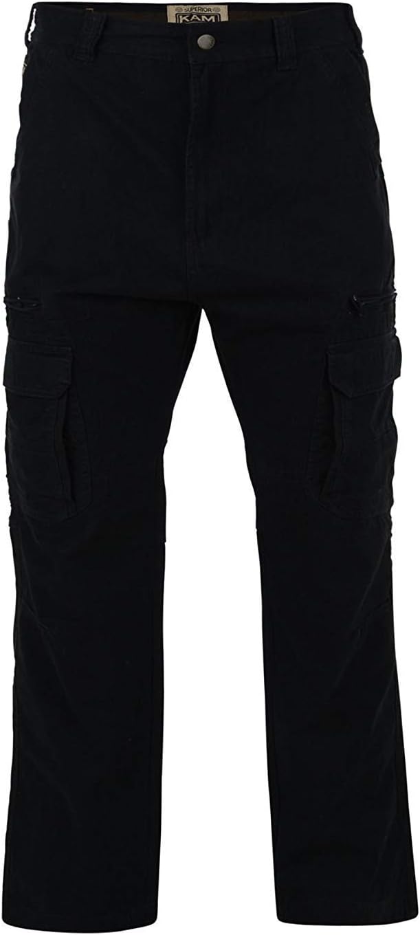 Kam Mens Big Size Relaxed Fit Cotton Cargo/Combat Trousers in Black