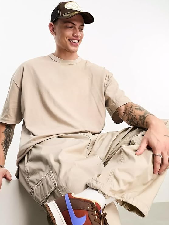 Image of CHKOKKO Oversized Tshirt for man Solid Classic Round Neck Loose Fit Half Sleeve Soft and Comfortable Casual Stylish wear for Summer