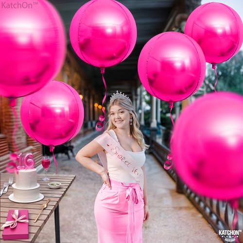 Image of KatchOn, Big Hot Pink Balloons - 22 Inch Pack of 6 | Hot Pink Foil Balloon for Pink Birthday Decorations, Pink Party Decorations, Gender Reveal | Metallic Balloons For Baby Shower, Bridal