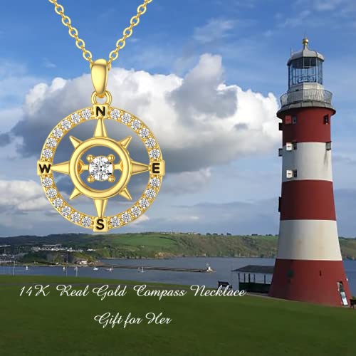 SISGEM 14K Solid Gold Compass Necklace for Women Teen Girls,Yellow Gold Working Compass Pendant Necklace Inspirational Jewerly Gifts for Birthday Mothers Day 16+1+1 inch (14K Gold-Yellow) - Image 3