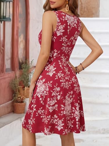 Image of OURIN Women's Spring Deep V Neck Sleeveless Floral Sundresses with Pockets Flowy Summer Dresses for Women