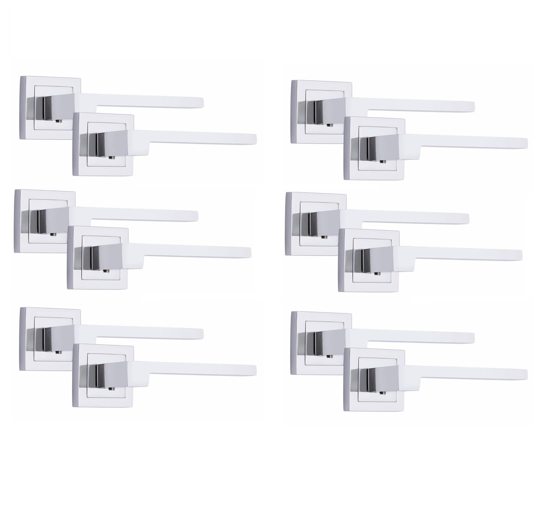 Golden Grace Zeta Premium Design Door Handles on Square Rose in Polished Chrome Finish - 6 Pairs