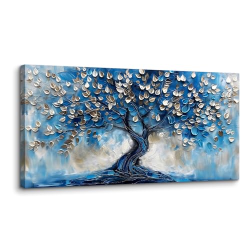 MHARTK66 Quadri Moderni Soggiorno Grandi, 50x100 cm Stampe da Parete Blu Albero Della Vita, Astratto Quadro Camera da Letto Su Tela Decorazioni Parete Bagno Cucina Ufficio Sala Da Pranzo