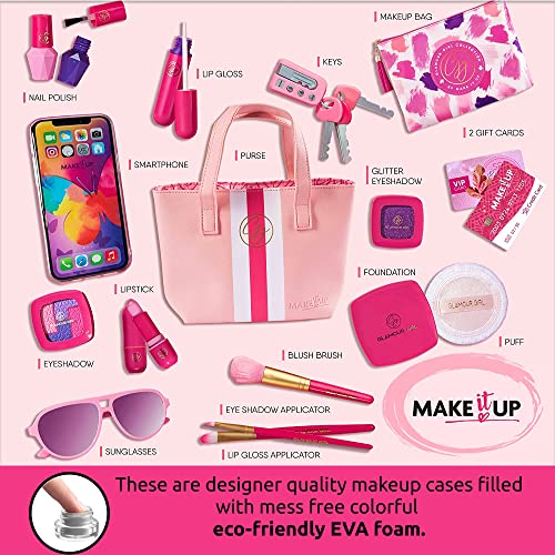 Make it Up, 20 Piece- Glamour Girl 2 in 1 Realistic Pretend Makeup Set + Purse & Toy Set (Not Real Makeup) [Toy] - Thumbnail 3