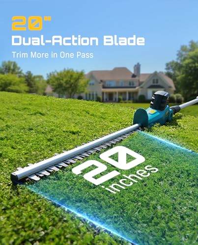 SEESII Cordless Pole Hedge Trimmer: Electric Bush Trimmer with 20\" Dual-Action Blade, 2×4000mAh Battery, 8Ft Telescopic Pole, Adjustable Rotating Head, Battery Powered Hedge Clipper for Shrub Trimming