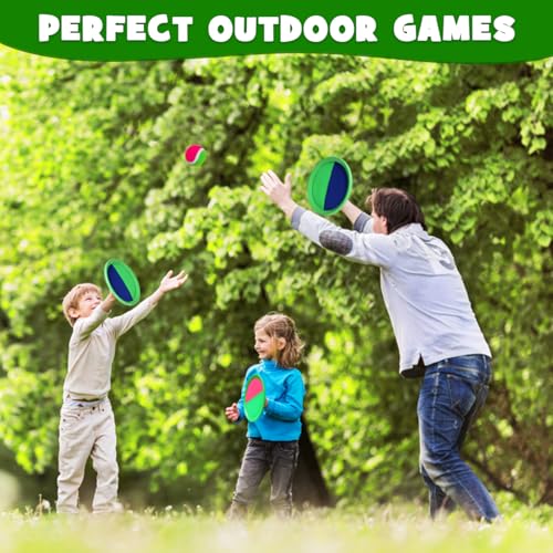 Outdoor Toy Toss Catch Ball: Upgraded Kid Outside Toy Game Beach Backyard Lawn Sport Activity Fun Outside Indoor Family Toy for Age 3-12 Girl Boy Kid Birthday Gift with 6 Sticky Paddles 4 Throw Balls - Thumbnail 2