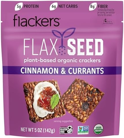 Flackers Organic Cinnamon & Currants Flaxseed Crackers, 5 Ounce 1-Pack