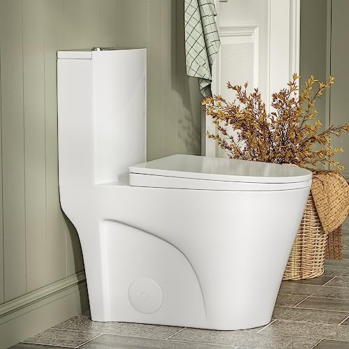 DV-1F52102A Elongated One Piece Toilet with Soft Closing Seat, Modern Dual Flush 1.1/1.6 GPF Toilet White 12'' Rough-In Toilet Bowl, 900 Gram MaP DV-1F52102A Elongated One Piece Toilet with Soft Closing Seat, Modern Dual Flush 1.1/1.6 GPF Toilet White 12'' Rough-In Toilet Bowl, 900 Gram MaP