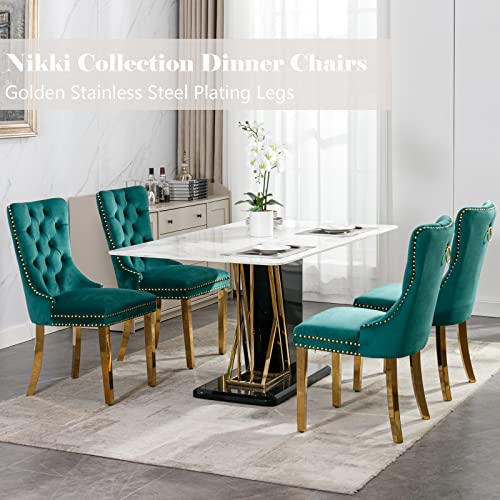 Velvet Dining Room Chairs Set Of 4, Upholstered Dining Chairs With Back Ring Pull Trim And Golden Stainless Steel Legs,Modern Dining Chair Perfect For Dining Room,Living Room,Kitchen(Green) #TOP6
