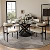 POVISON Round Dining Table Set for 4, Cotton Linen Dining Chairs Set of 4 with Grey Glass Dining Table (51 Dining Table + 4 Chairs)