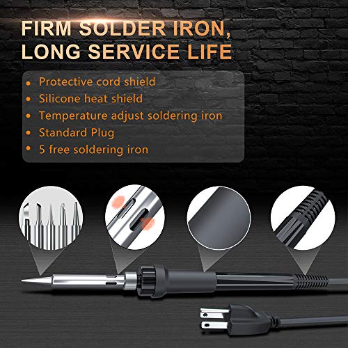 Soldering Station, Merece Digital Soldering Iron Kit w/ 176℉-896℉ Adjustable Temperature (C/F), Standby & Sleep, Temperature Lock, 5 Solder Tips, Tip Cleaner, Solder Wire, Sucker - Fast Heating Up