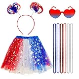 Hikkcos Red White and Blue Tutu 4th of July Costume Accessories Set Independence Day Costume Tutu for Halloween Labour Day Patriotic Costume