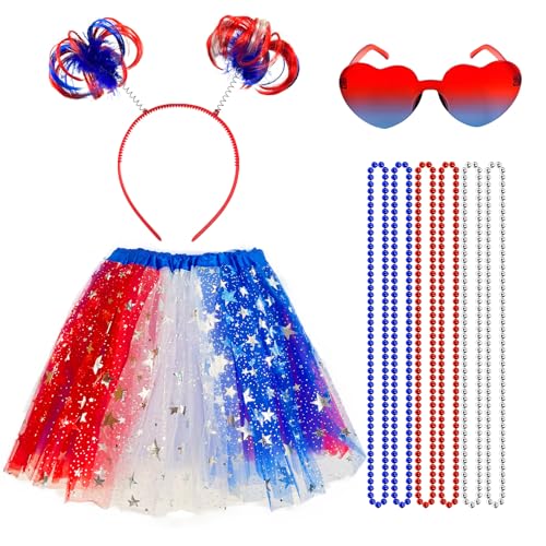 Hikkcos Red White and Blue Tutu 4th of July Costume Accessories Set Independence Day Costume Tutu for Halloween Labour Day Patriotic Costume