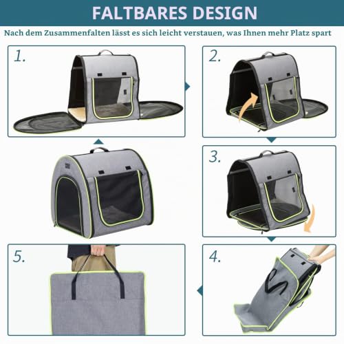 Petsfit Hundebox faltbar für kleine Hunde Katzen Kaninchen, Hundebox für Zuhause Transportbox Hund Hundeschlafbox haltbar gemütlich mit Anti-offener Reißverschluss und Plüschkissen,S, Hellgrau