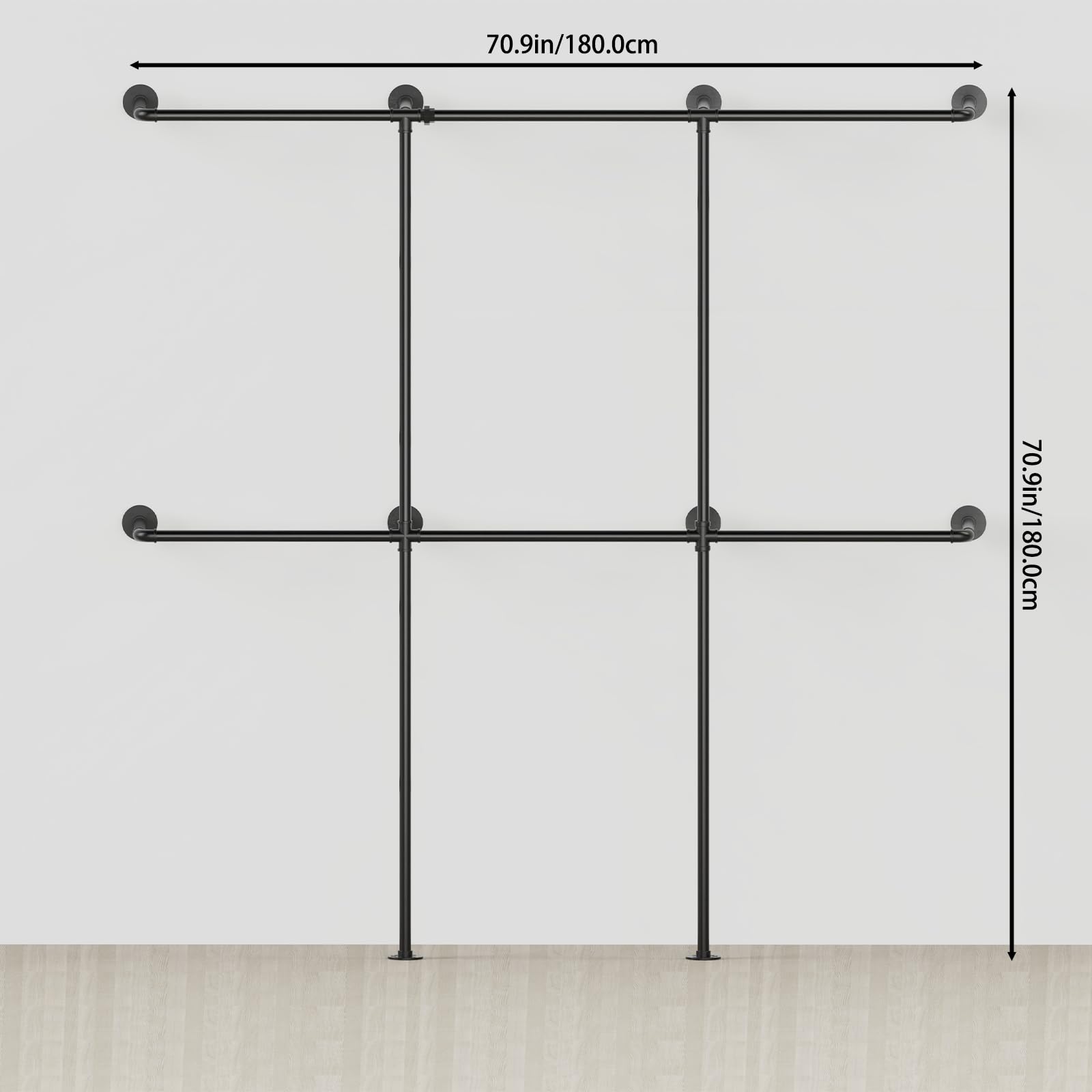 Appendiabiti da Parete Industriale, Armadio Aperto o Attaccapanni da Muro, 300 kg Capacità di Carico, Utilizzato per Camere da Letto e Ingressi, 180x180cm