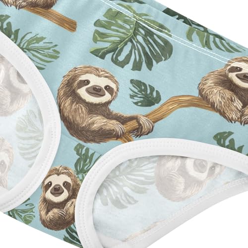 ZZKKO Sloth Tropical Leaf Girls Underwear Toddler Panties for Girls Comfort Brief Size 2-8T3