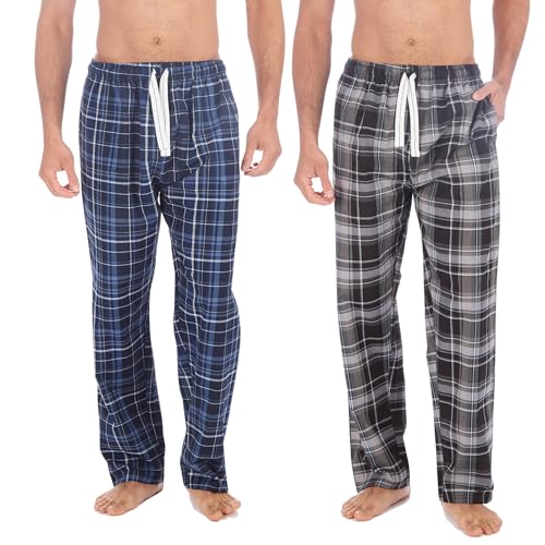 INSIGNIA Mens Woven Pyjamas Lounge Pants Bottoms Check (2 PACK) (M Black-Navy)