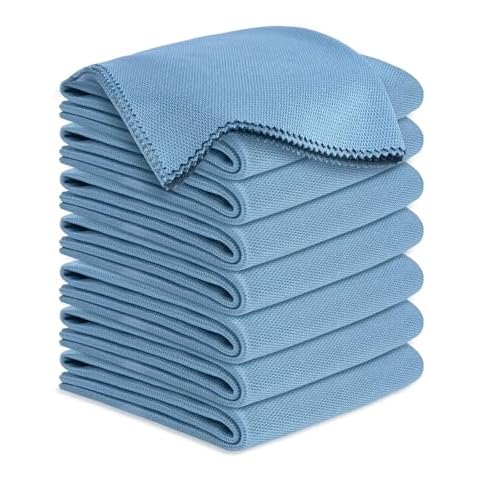 Microfiber Cleaning Cloths Glass Cleaner: 8 Packs 18X18 Window Cleaner Kit Wine Glasses Polishing Cloth Lint Free Washable Reusable Quickly Clean Mirro Screen Stainless Steel Windshield (Alaskan Blue) Cover