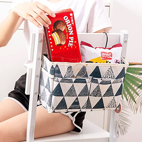 Bett Organizer zum Einhängen, Multifunktionale Bett Tasche mit Darhthaken Hängetasche Hochbett Aufbewahrungstasche Betttasche für Buch, Magazin, Handy, Kopfhörer Bett Aufbewahrung (Blaues Dreieck) - Image 8