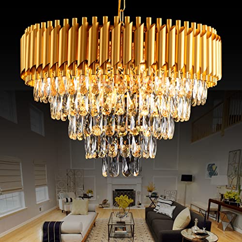 Gold Modern Crystal Chandeliers 5-Tier K9 Round Light Fixture Gol...