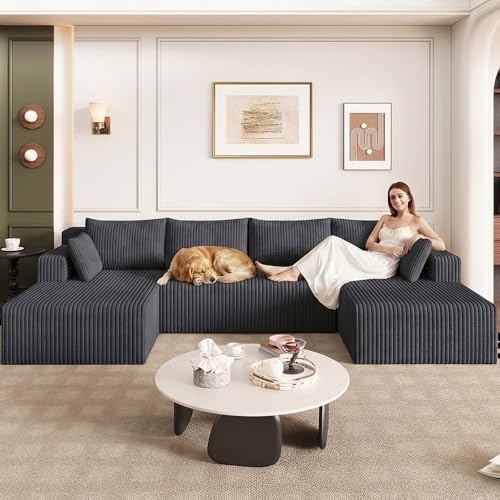 Image of 124 inch Modular Sectional Sleeper Sofa, Boneless Cloud Couch for Living Room, U Shaped 3 Seat Sofa with Deep Seat, Free Combination, Couch in a Box, No Assembly Required (Dark Grey)