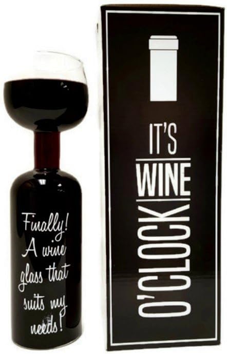 It's Wine O'Clock - Wine Bottle Shaped Glass Novelty Gift - Fits Whole 750ml Bottle