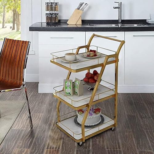 Image of Crown Art SHOPPEEThree-Tier a transportable Kitchen Storage cart and a Serving Trolley for Gatherings, add Tea, Coffee, Whiskey Sampling, and Even a Few Magazines and Novels (Gray Black)