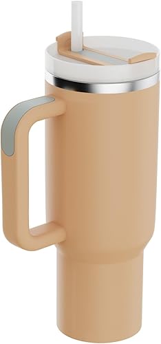 Vaso térmico de 40 onzas con asa y popote con tapa, taza de automóvil con deportes al aire libre, viajes, taza de acero inoxidable, regalo 2 (rosa