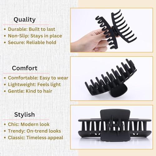 Image of ANNA CREATIONS 8 pcs Korean Fashion Matte Hair Claw Clips Strong Hold Clutcher for Thick & Thin Hair Accessories Clutches for Women & Girls (Black)