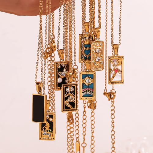 18k Gold Plated Tarot Cards Pendant Necklace - Vintage Colorful Charm Necklace Lucky Talisman Hypoallergenic for Women and Men Gift4