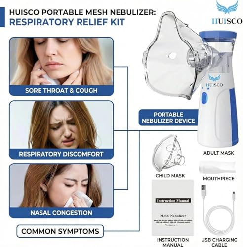 Image of Portable Mesh Nebulizer for Adults and Kids Travel and Household Use, Handheld Mesh Nebulizer for Breathing Problems, Personal Inhalers for Cold and Cough Dry Cough - Quick Relief, Wireless Vaporizer Machine With Respiratory Mask And Inhaler