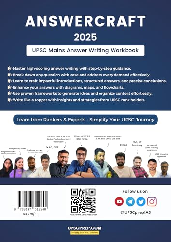 Image of AnswerCraft - UPSC Mains Answer Writing Workbook | GS-1 | GS-2 | GS-3 | GS-4 | Essay | Topper's Answers | Top Rankers | Answer Writing | Civil Services | UPSC | Mains | Answer Craft | UPSCprep.com | UPSC prep| Workbook