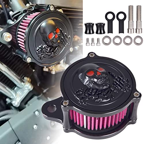 Image of Goldfire Motorcycle Air Cleaner Filters Washable CNC 3D Skeleton Skull With Red Eyes Air Cleaner Intake Filter Kit Fits For Harley Sportster Iron 883 Dark Custom XL883 1200 2004-2017 Accessories