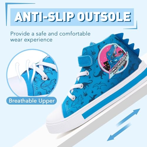 Boys Girls Light up Sneakers Kids High Top Flashing Canvas Shoes Toddler Casual Easy Fasten Walking Sneaker, Dinosaur, Size 2 — view 5