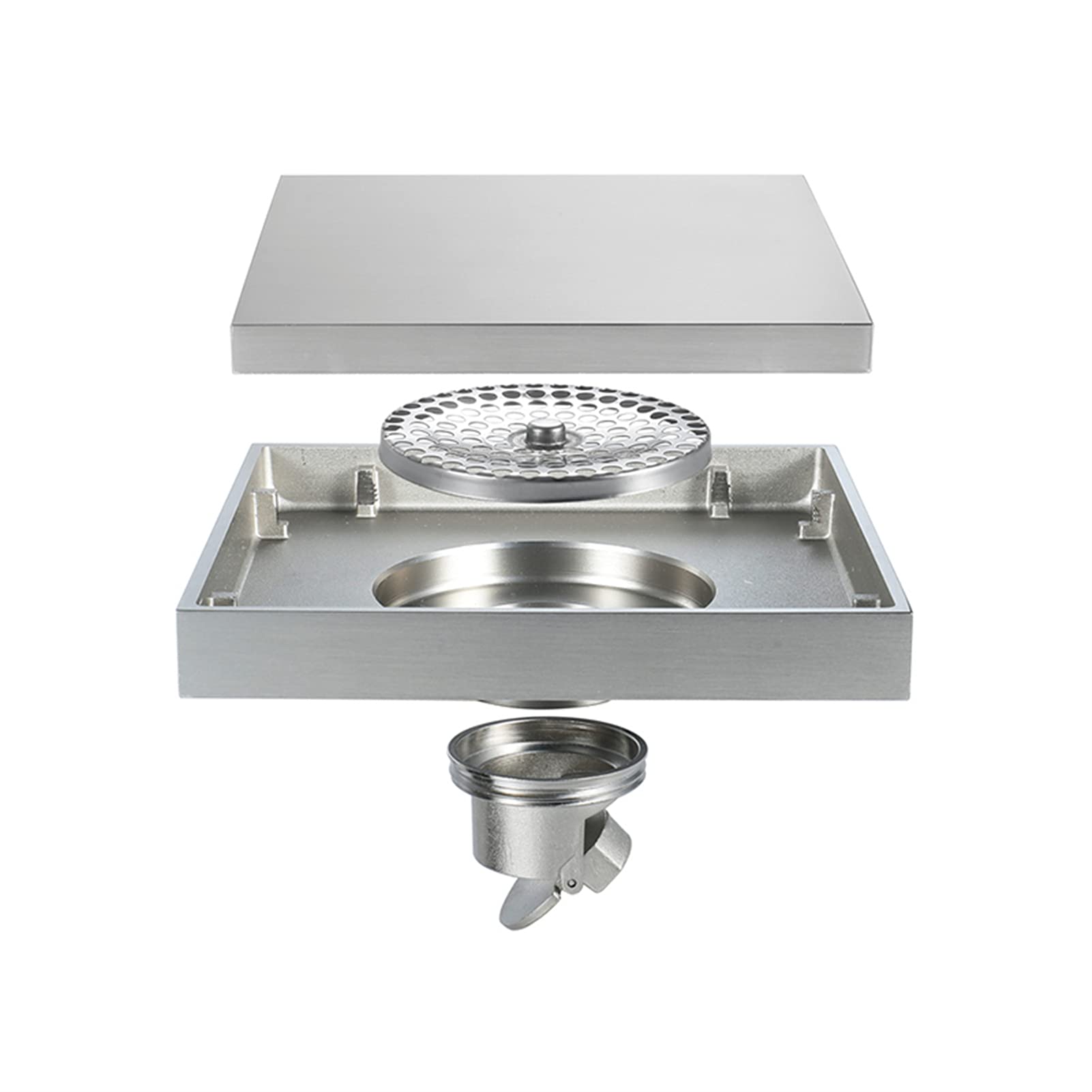 Scarico doccia nichel spazzolato, scarico a pavimento doccia con griglia removibile, scarico a pavimento basso per cucina bagno, fermacapelli,Square