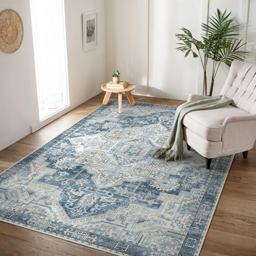 BEIMO Tappeto Salotto Pelo Corto Vintage, Tappeto Camera Da Letto, Tappeti Antiscivolo Lavabile, Tappeti Persiano per Corridoio, Soggiorno, Sala, Blu Navy, 80x150cm