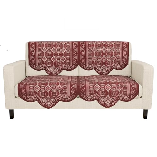 Image of Kuber Industries (Set of 4) Stylish & Durable Cotton Sofa Covers 2 Seater | Washable Sofa Protector /Mat & Slipcover for Hall, Living Room & Office | Plain Circle - Maroon