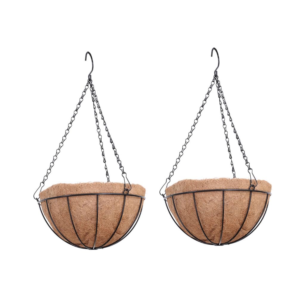 2 cestas colgantes de coco, para exteriores, cestas colgantes de metal, con inserto de coco, para decoración de jardín interior y exterior (21 cm)