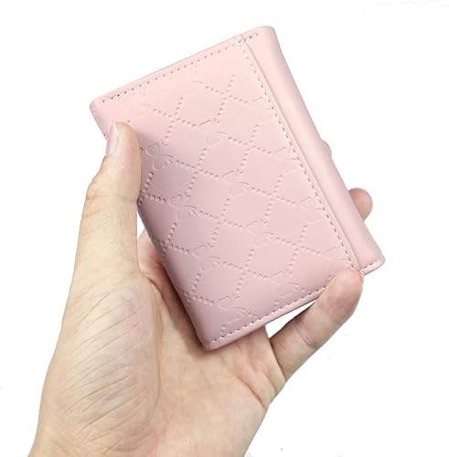 Miniatura 3 de SUMGOGO Billetera pequeña para mujer, diseño de oso de dibujos animados, tríptico, pequeña, delgada, para tarjetas cortas, 1-Rosa, Lindo, tríptico,