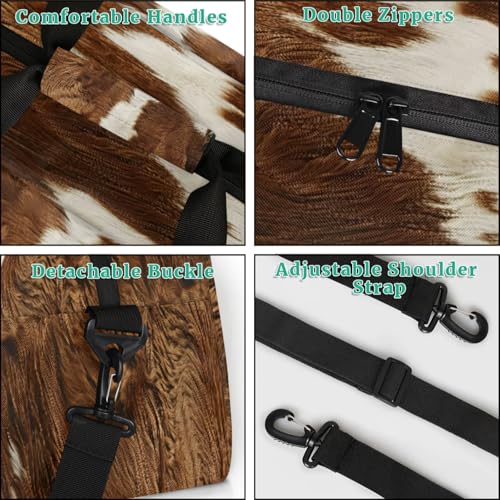 Cow Print Vintage Brown Gym Bag for Women Men, Sports Travel Duffel Bag Lightweight Workout Bag Carry On Overnight Weekender Bag4