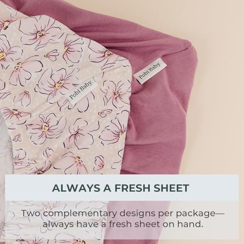 Image of Pobibaby 2 Pack Changing Pad Covers for Girls - Premium Cotton Blend Baby Diaper Changing Table Cover, Soft Breathable Girl Nursery Pad Sheets for Standard Pads 16x32 Newborn Bedding (Blossom)