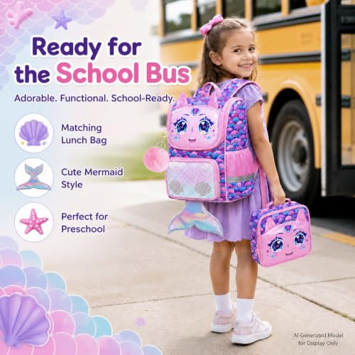 Image of KLFVB 3PCS Backpack for Girls and Boys, 15 inch Unicorn Dinosaur Bookbag with Lunch Box, Kids Preschool School bag