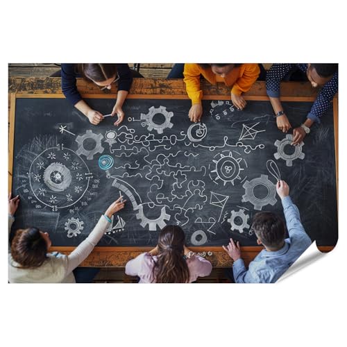 islandburner Póster XXL de trabajo en equipo e innovación en una pizarra para oficina, gente de negocios, empresa de consultoría, imágenes de alta calidad, impresión fotográfica
