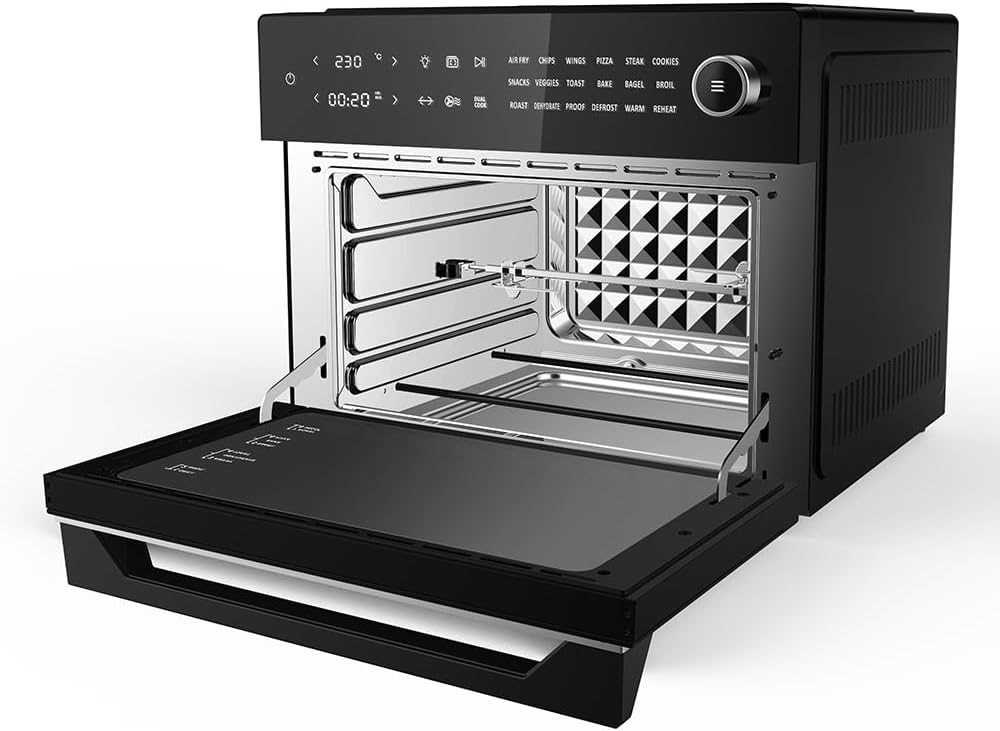 Melchioni Family | Friggitrice ad Aria BENEDETTA Capacità 30 litri, Display Digitale, Funzione Dual Cook, Air Fryer con 18 Programmi, 30-230°, Timer 12h, Colore Nero