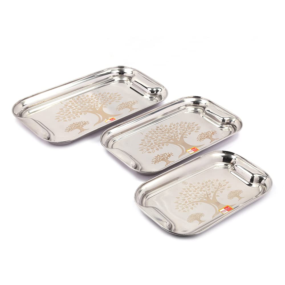 KCL Stainless Steel Lemon Laser Design Rectangle Serving Tray/platters Plate - Set of 3 - Dimensions - 26 cm, 30 cm, 34 cm.