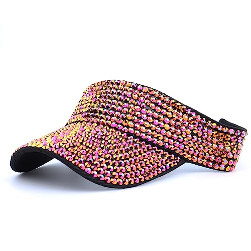 Image of Gudessly Shiny Rhinestones Sport Sun Visor Adjustable Summer Cap Visor Caps for Women Men