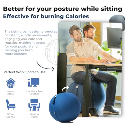 Image of Backerz Balance Ball Chair for Office & Home - Ergonomic Exercise Ball for Posture & Back Pain Relief, Yoga Ball Chair - Sitting Ball with Washable Linen Cover