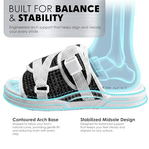 Image of Draco DracoSlides Reflective Slides for Men and Women, Wrapped in Reflective 3M with Adjustable Straps for Wide /Narrow Feet, Sandals with Arch Support & Slip Resistant, Men & Women Footwear, Black