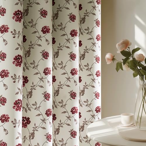 Beauoop Floral 100% Blackout Curtains 63 Inches Long 2 Panels for...